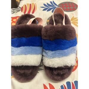 UGG Women’s Fluff Yeah Slides Size Size 8 Brown Blue White Sling Slippers